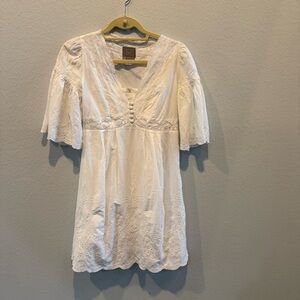 White Lace V-Neck Women's Dress